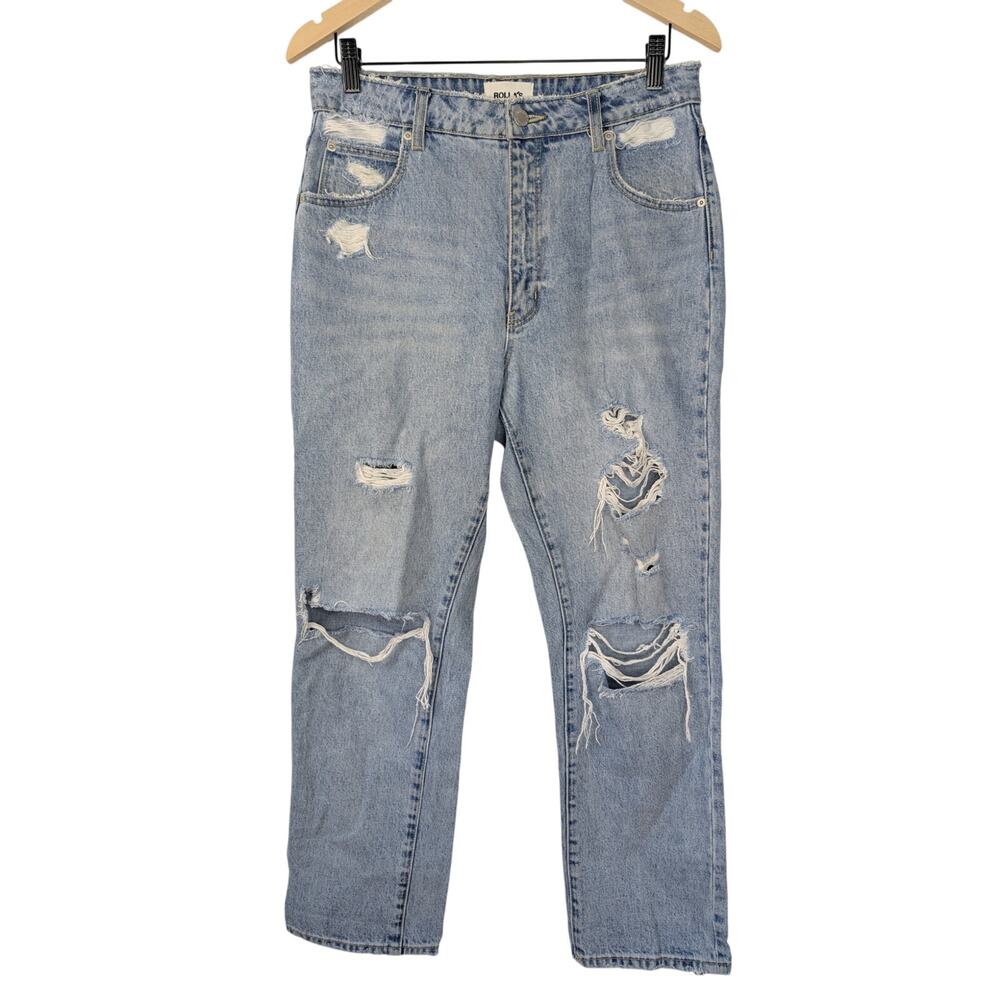 Rolla's Distressed High Rise Original Cropped Straight Leg Jean